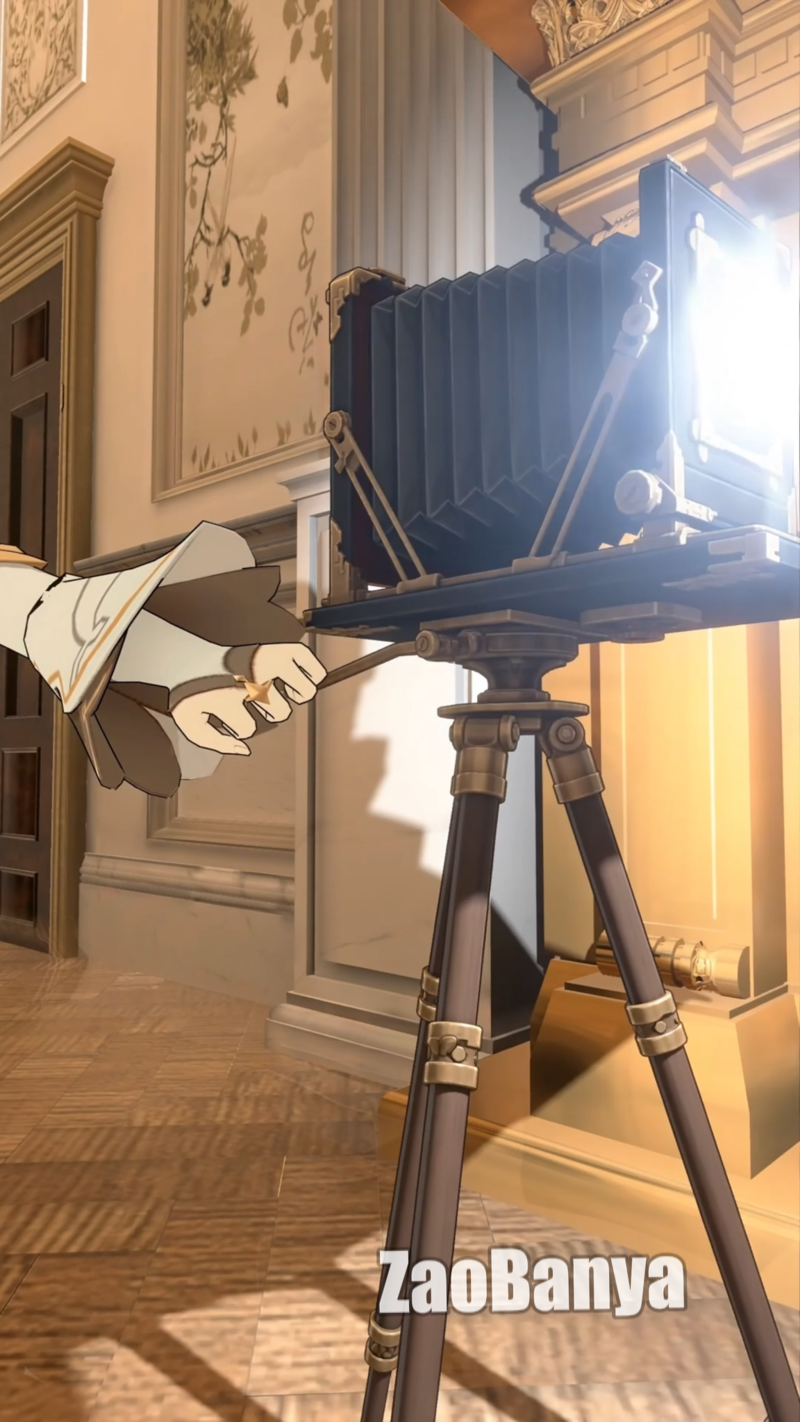 An original 3D animated scene featuring a large-format camera